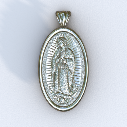 Lady of Guadalupe Silver Mandorla Pendant