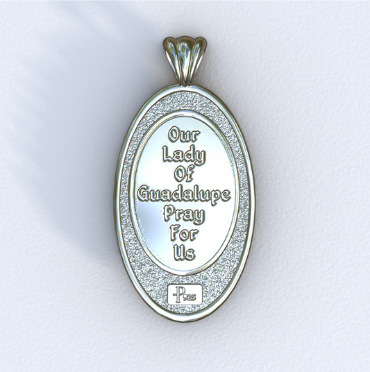 Lady of Guadalupe Silver Mandorla Pendant (Back)