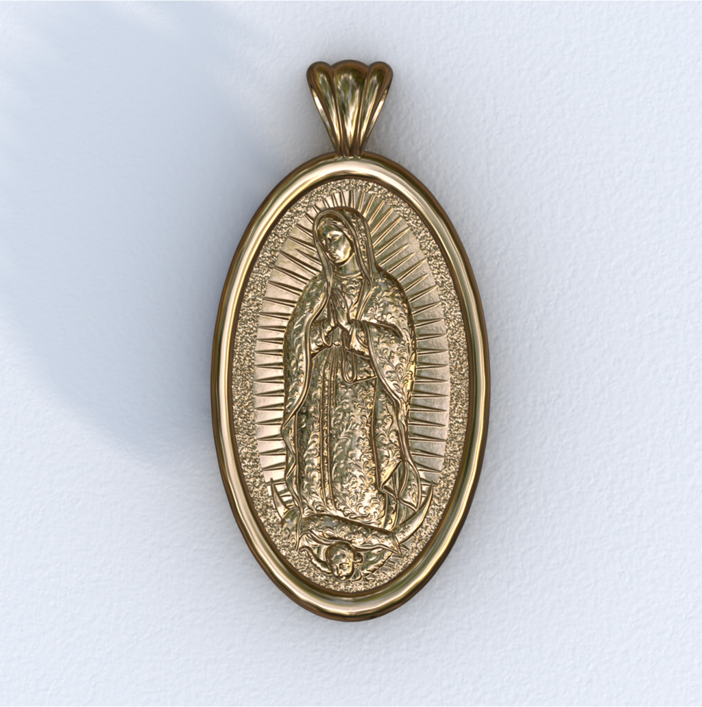 Lady of Guadalupe Yellow Gold Mandorla Pendant