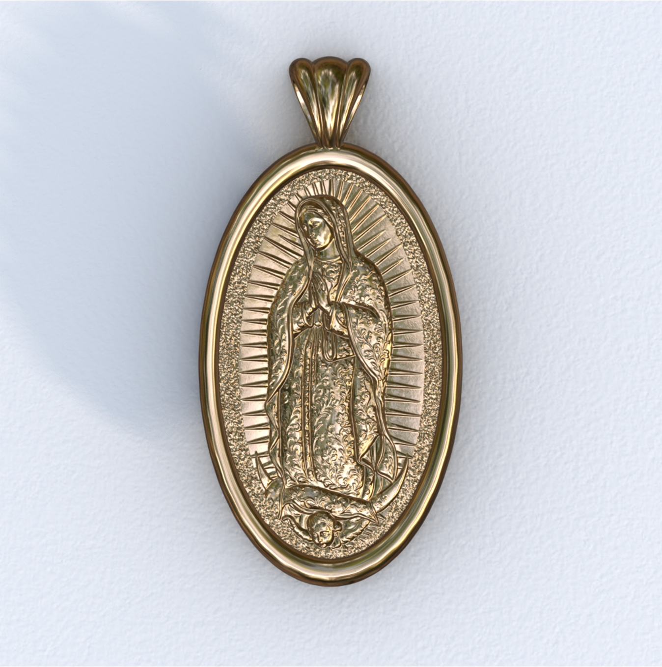 Lady of Guadalupe Yellow Gold Mandorla Pendant