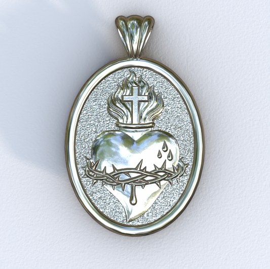 Mandorla Sacred Heart White Pendant