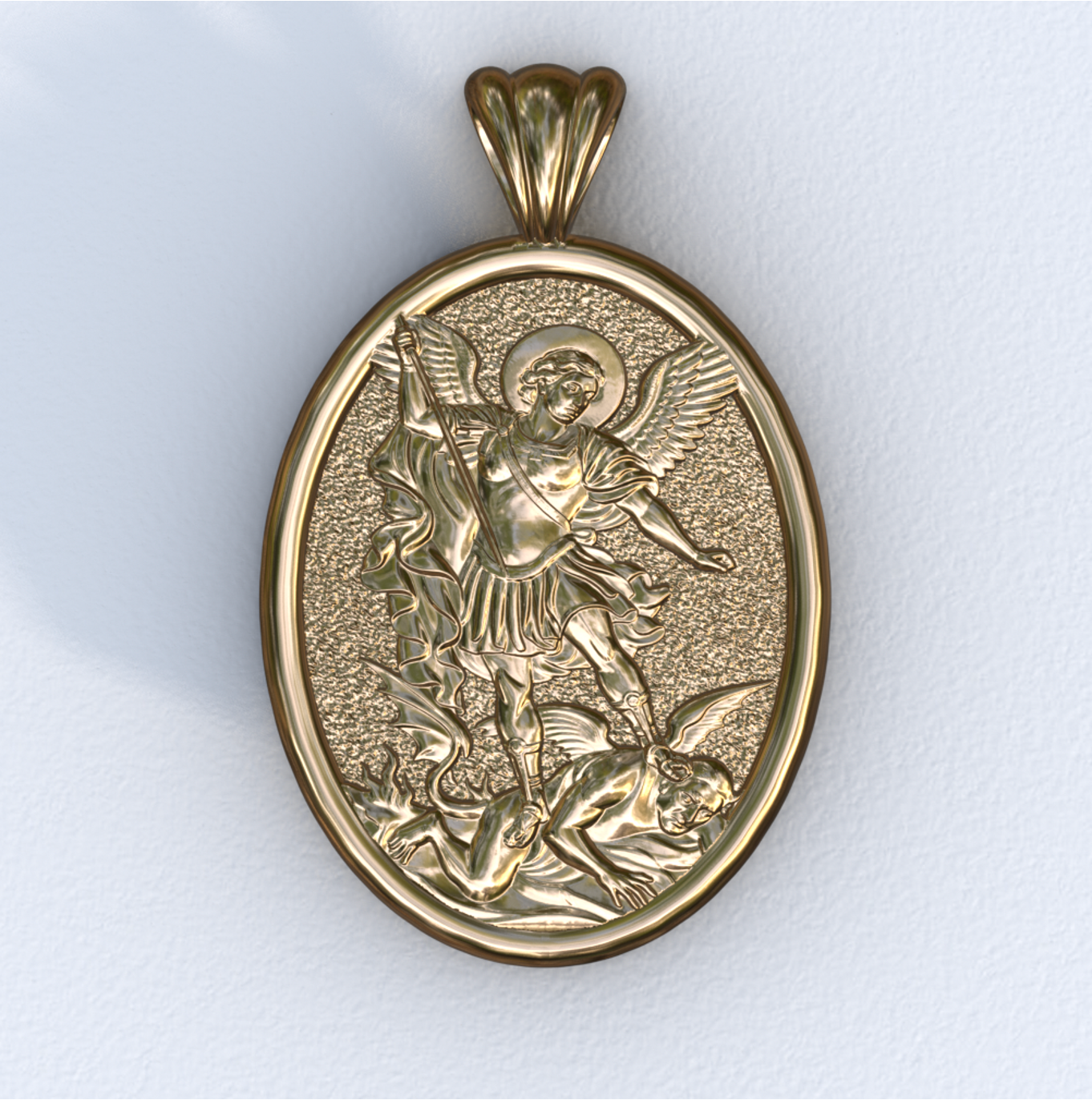 Michael the Archangel Yellow Gold Mandorla Pendant