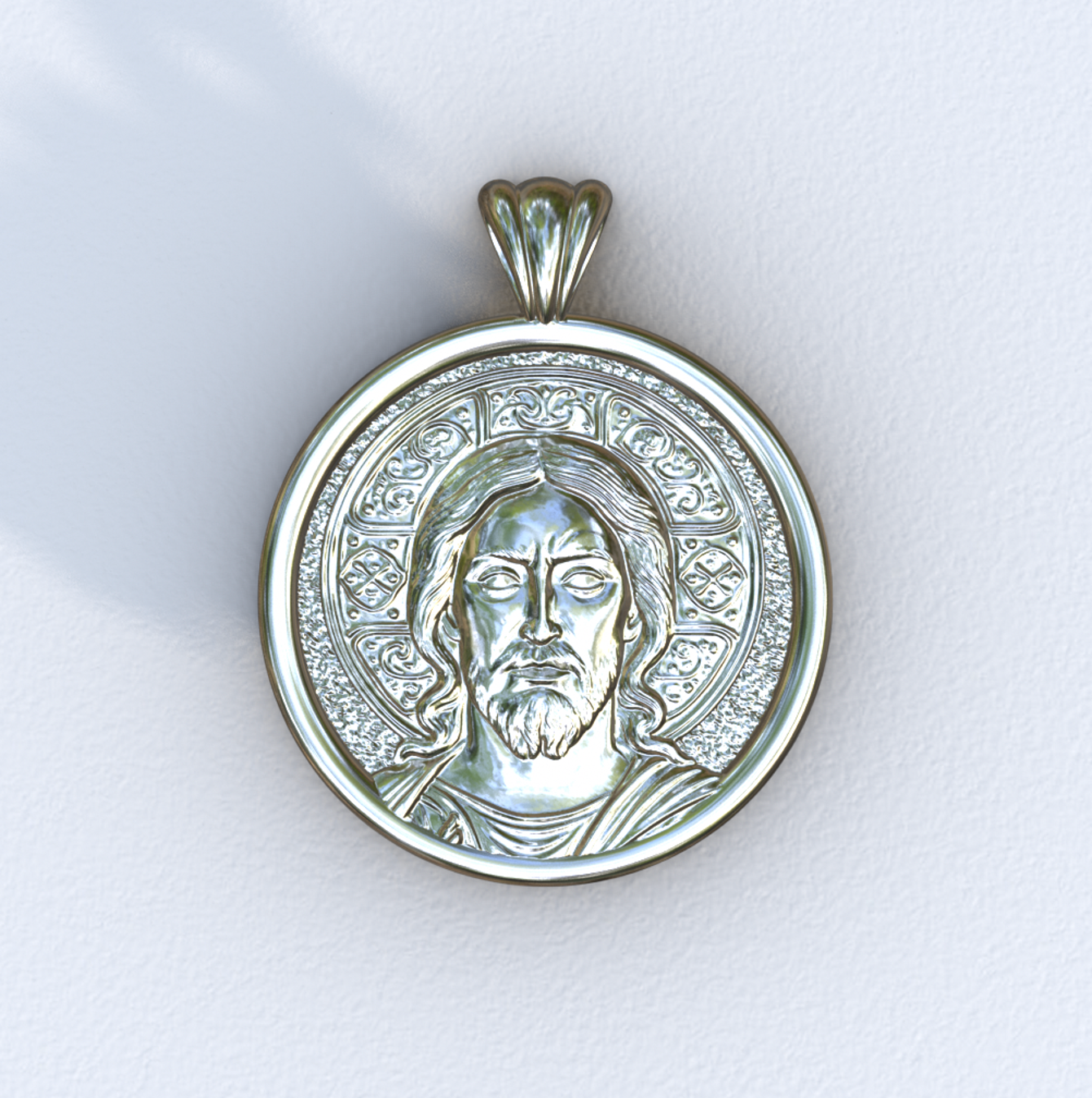 Pantocrator Halo Pendant in white gold.