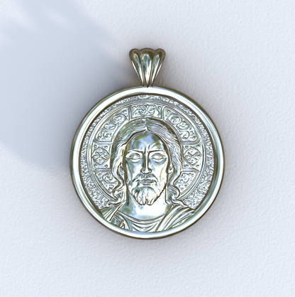 Pantocrator Halo Pendant in white gold.