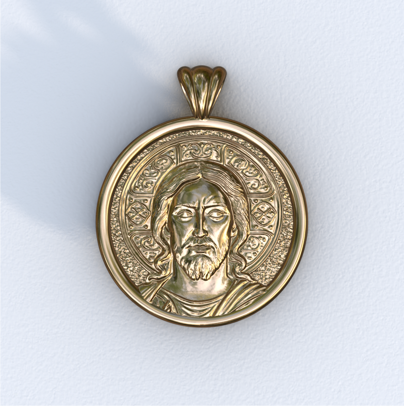 Pantocrator Halo Pendant in yellow gold.