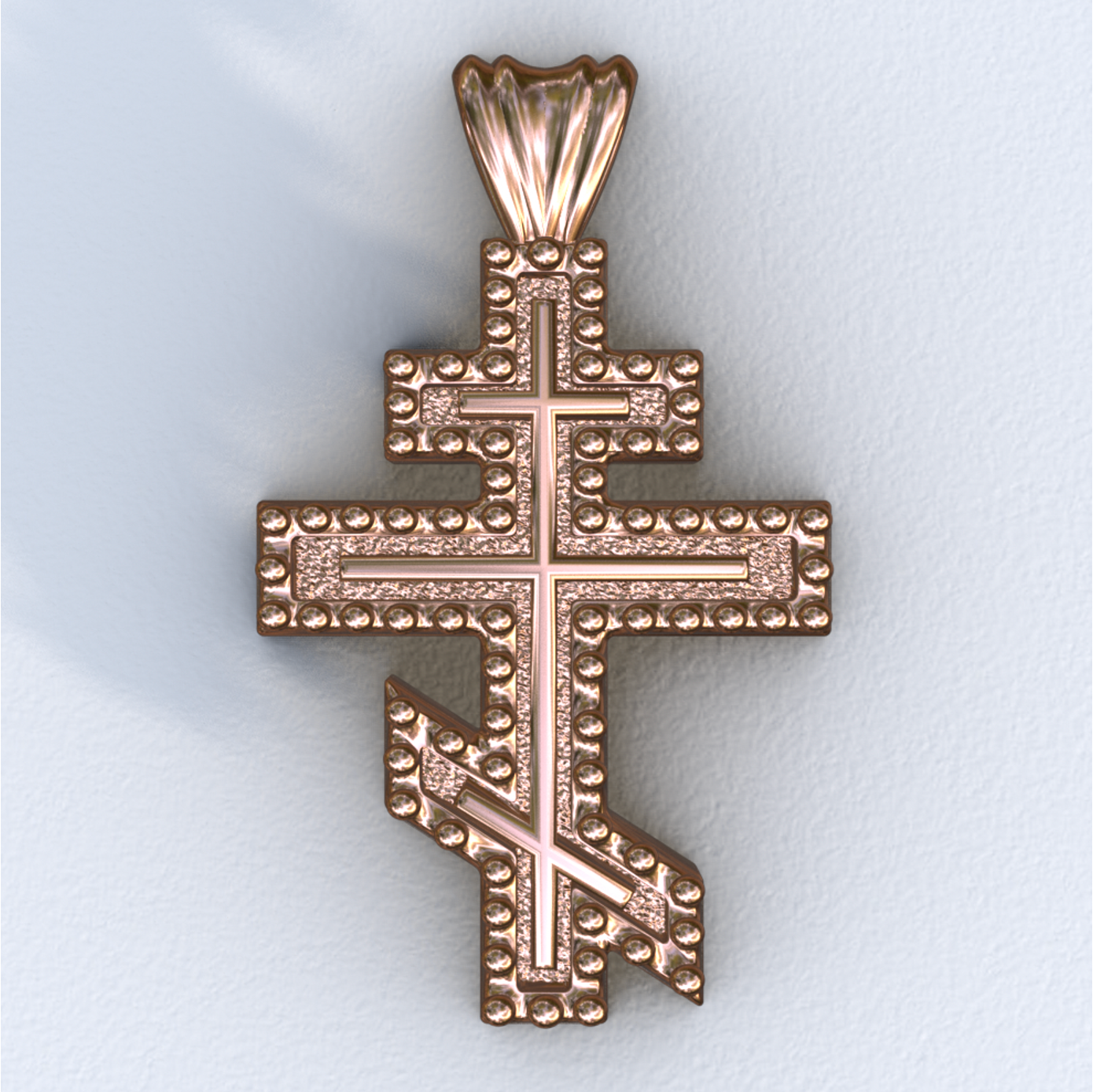 Rose Gold Beaded Three Bar Cross