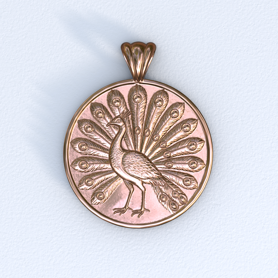 Rose Gold Peacock and Cross Pendant