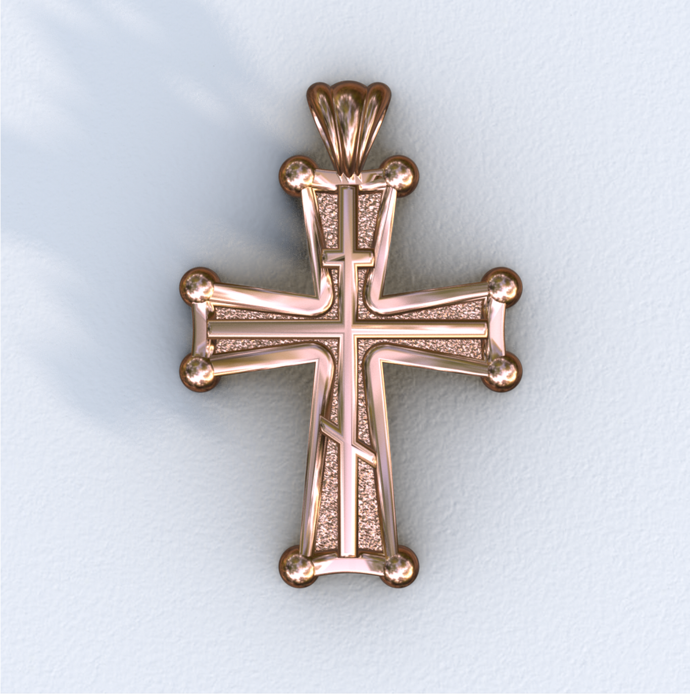 Rose Gold Three Bar Sinai Cross