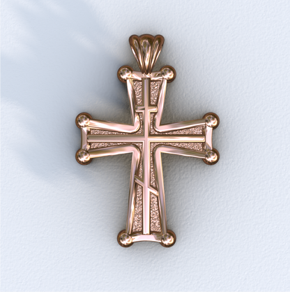 Rose Gold Three Bar Sinai Cross