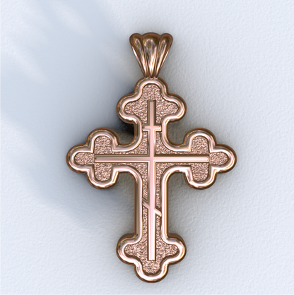 Rose Gold Three Budded Three Bar Cross