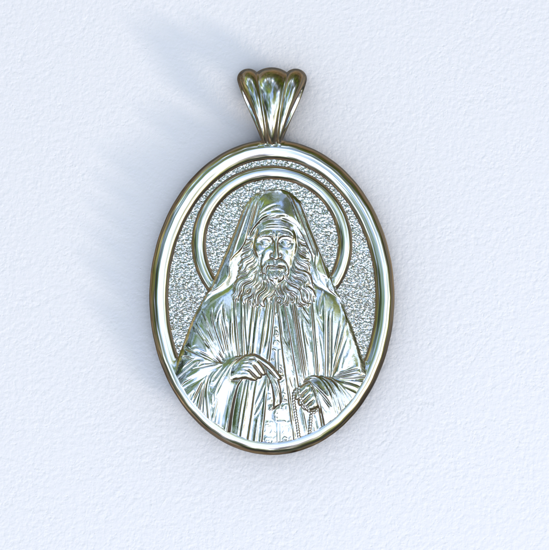 Silver Saint Joseph the Hesychast Icon Oval Pendant
