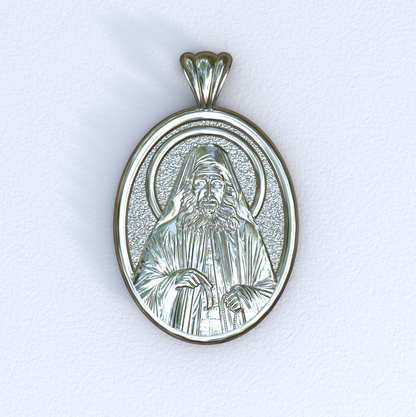 Silver Saint Joseph the Hesychast Icon Oval Pendant