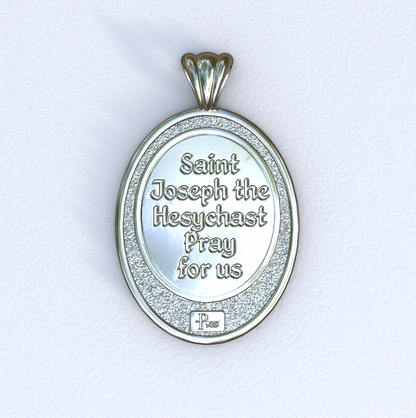 Silver Saint Joseph the Hesychast Icon Oval Pendant Back