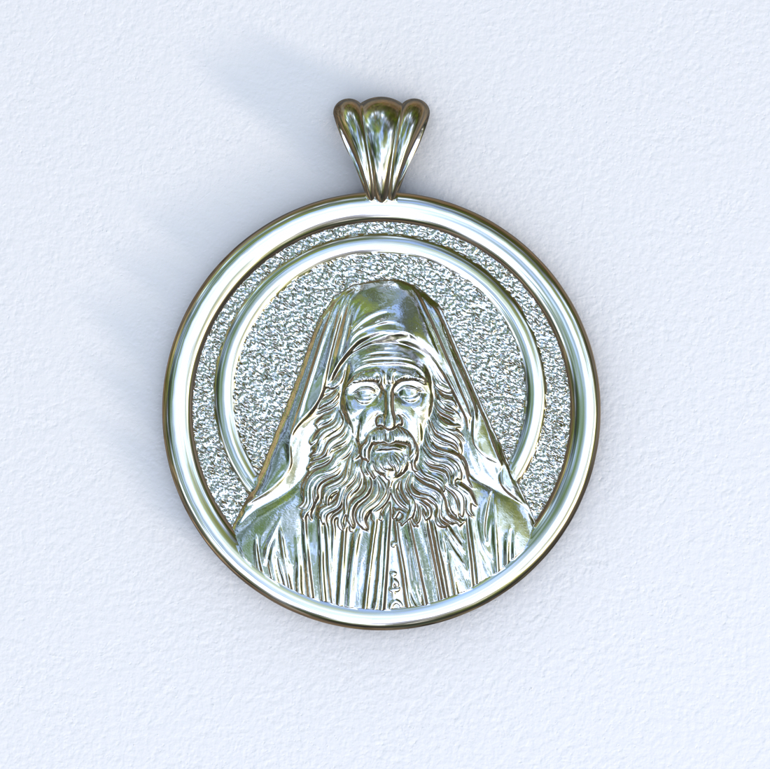 Silver Saint Joseph the Hesychast Icon Round Pendant