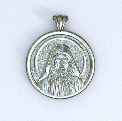 Silver Saint Joseph the Hesychast Icon Round Pendant