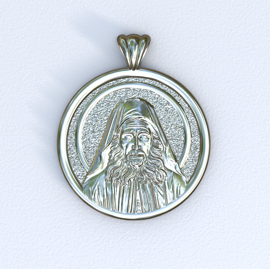 Silver Saint Joseph the Hesychast Icon Round Pendant