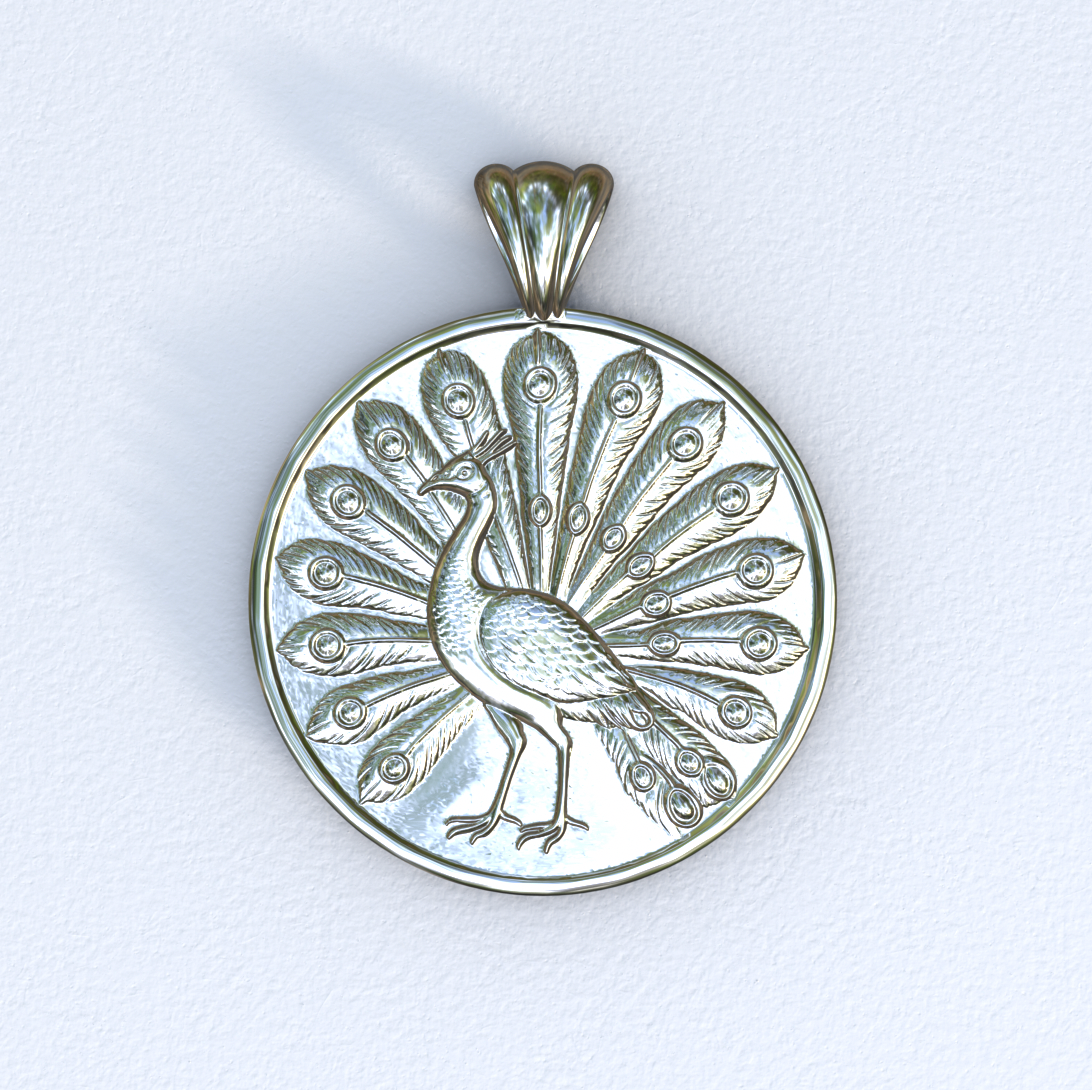 Silver and White Gold Peacock and Cross Pendant