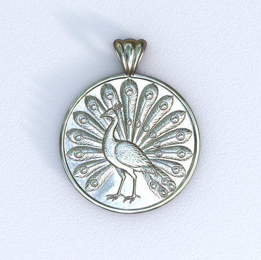 Silver and White Gold Peacock and Cross Pendant