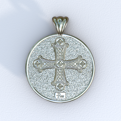 Silver and White Gold Peacock and Cross Pendant (Back)