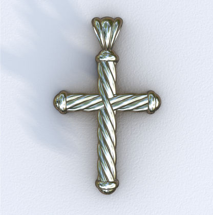 Silver and White Gold Rounded Helix Cross Pendant