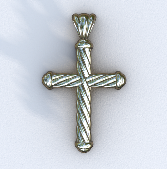 Silver and White Gold Rounded Helix Cross Pendant