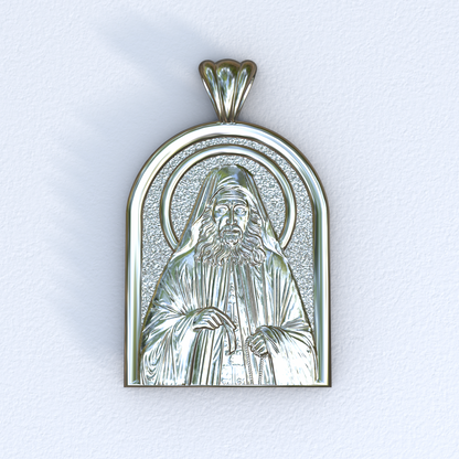 Silver and White Gold Saint Joseph the Hesychast Icon Apse Pendant