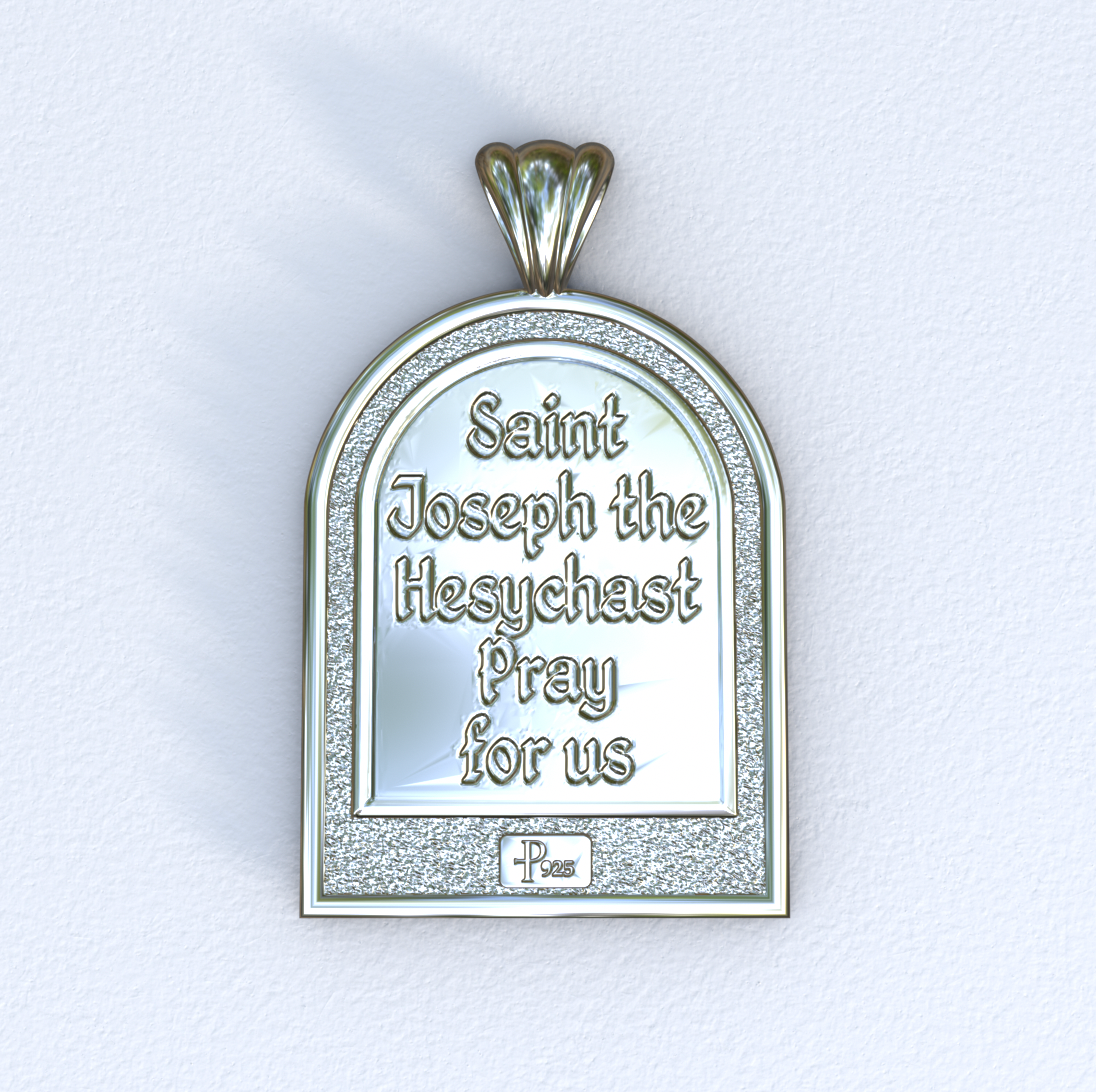 Silver and White Gold Saint Joseph the Hesychast Icon Apse Pendant Back