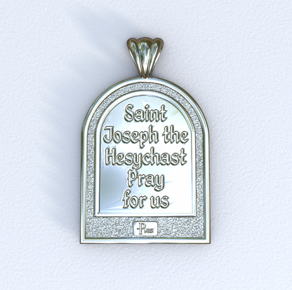 Silver and White Gold Saint Joseph the Hesychast Icon Apse Pendant Back