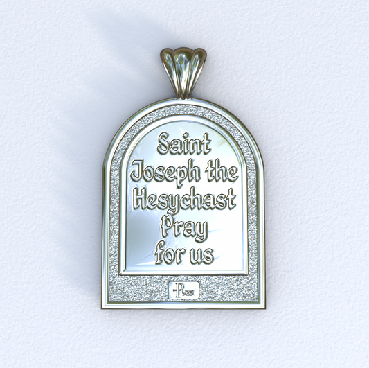 Silver and White Gold Saint Joseph the Hesychast Icon Apse Pendant Back