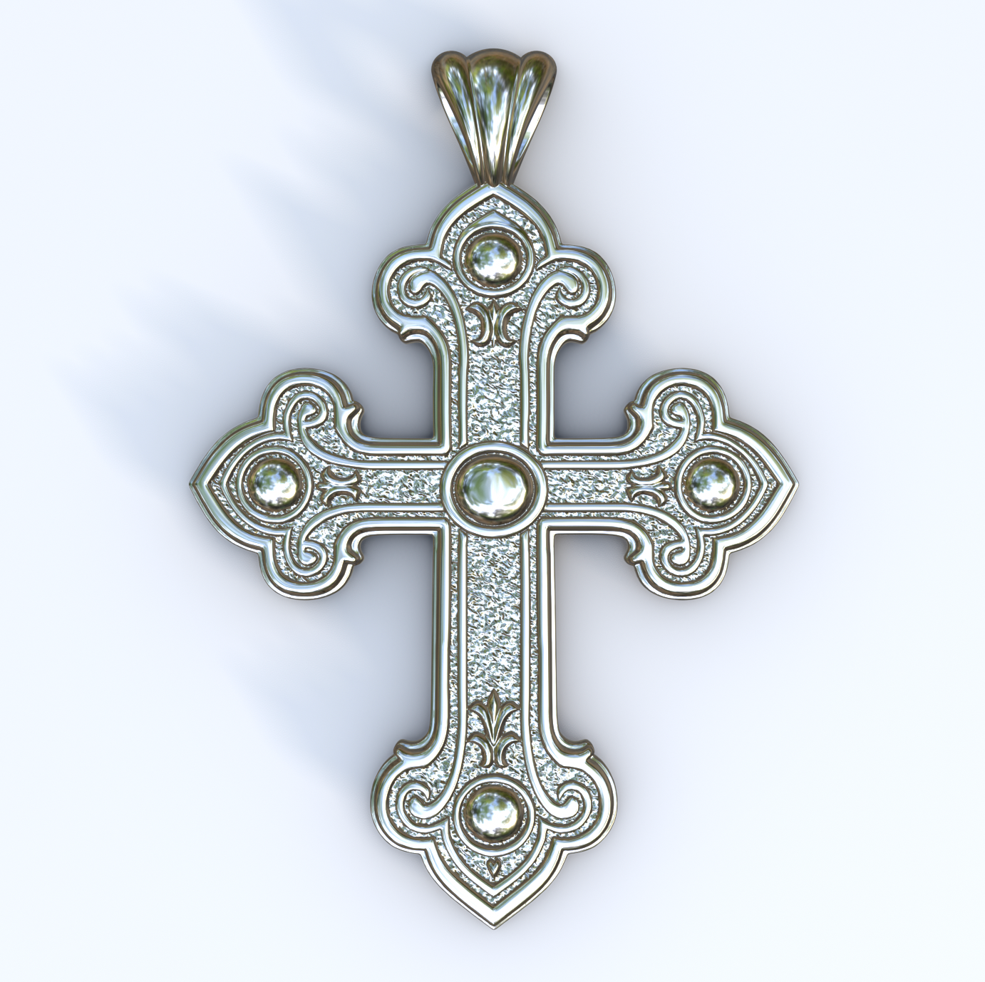 Silver or White Gold Byzantine Budded Final Cross