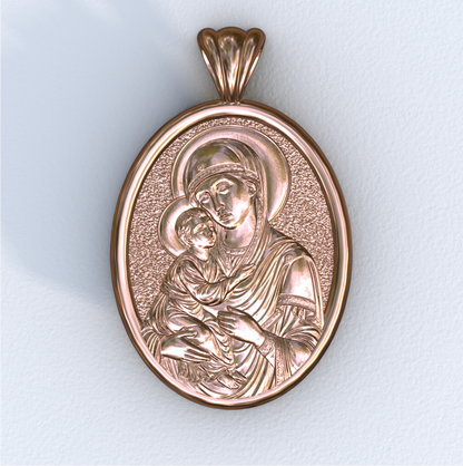 Theotokos of Vladimir Rose Gold Mandorla Pendant