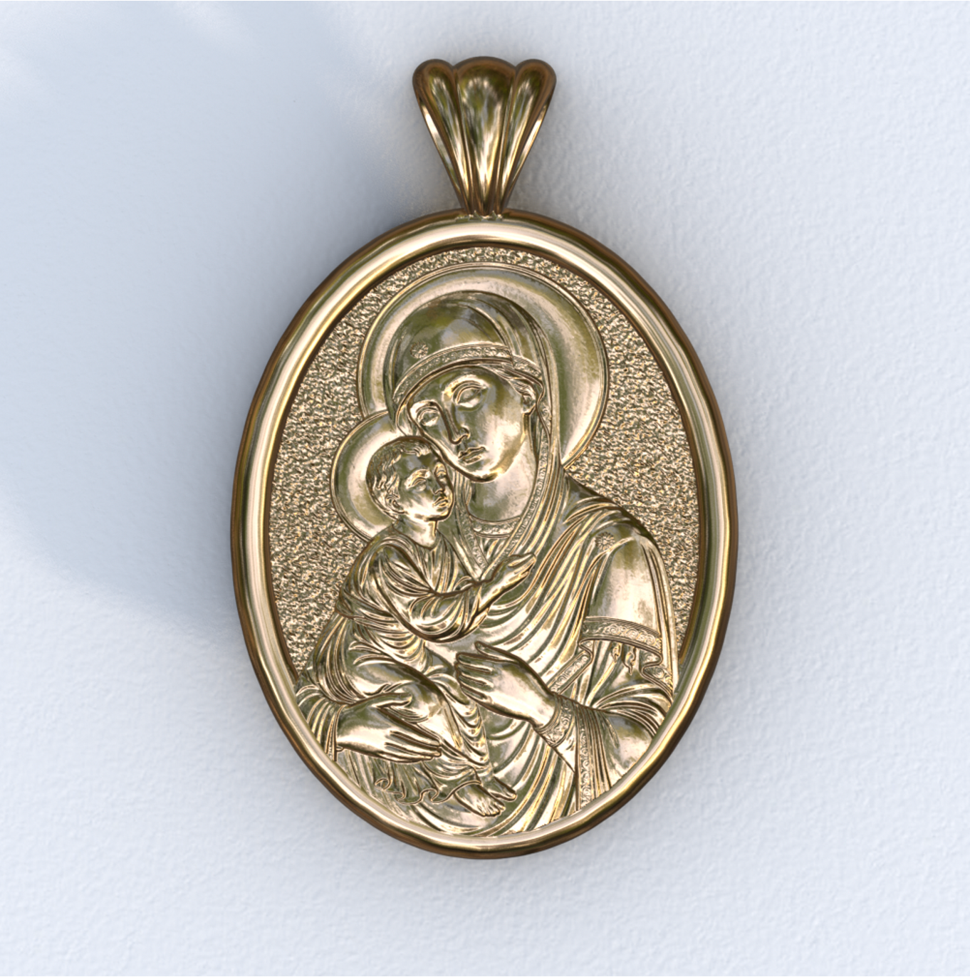 Theotokos of Vladimir Yellow Gold Mandorla Pendant