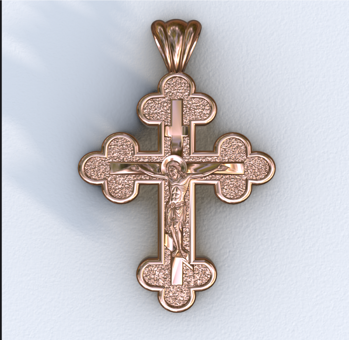 Three Budded Three Bar Orthodox Rose Crucifix Cross Pendant