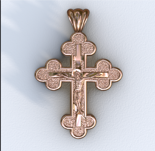 Three Budded Three Bar Orthodox Rose Crucifix Cross Pendant