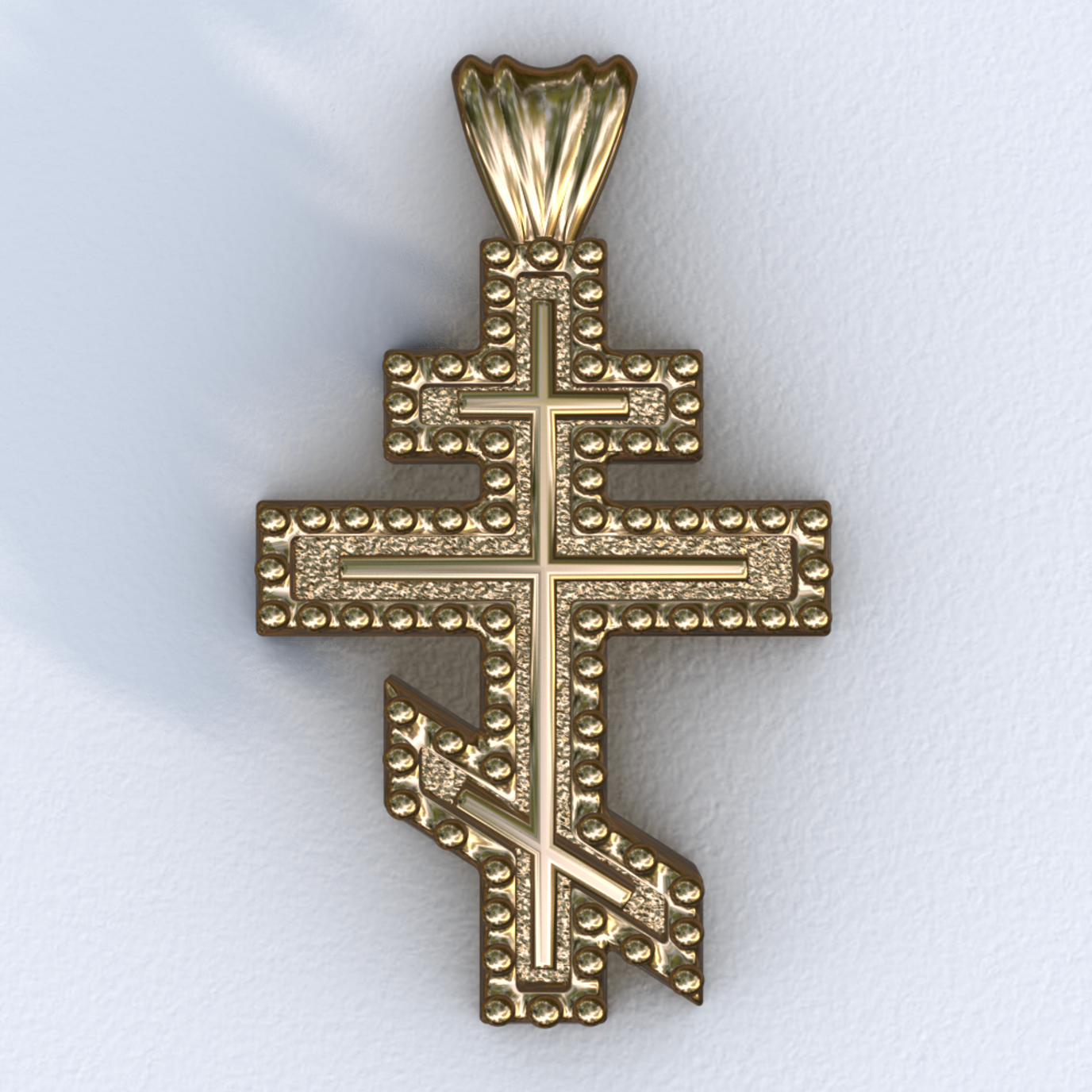Vermeil and Yellow Gold Beaded Three Bar Cross