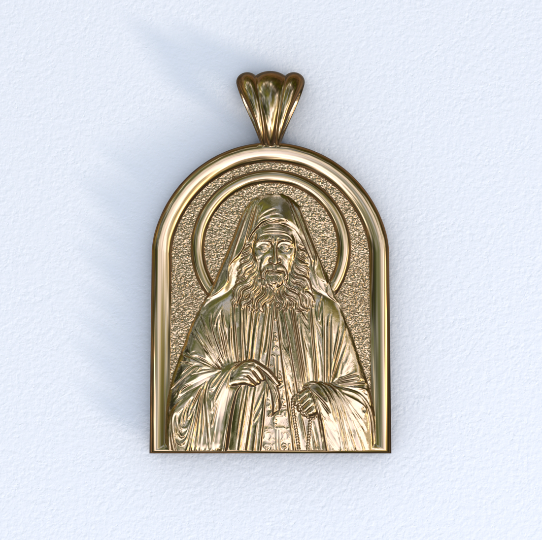 Vermeil and Yellow Gold Saint Joseph the Hesychast Icon Apse Pendant