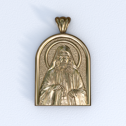 Vermeil and Yellow Gold Saint Joseph the Hesychast Icon Apse Pendant