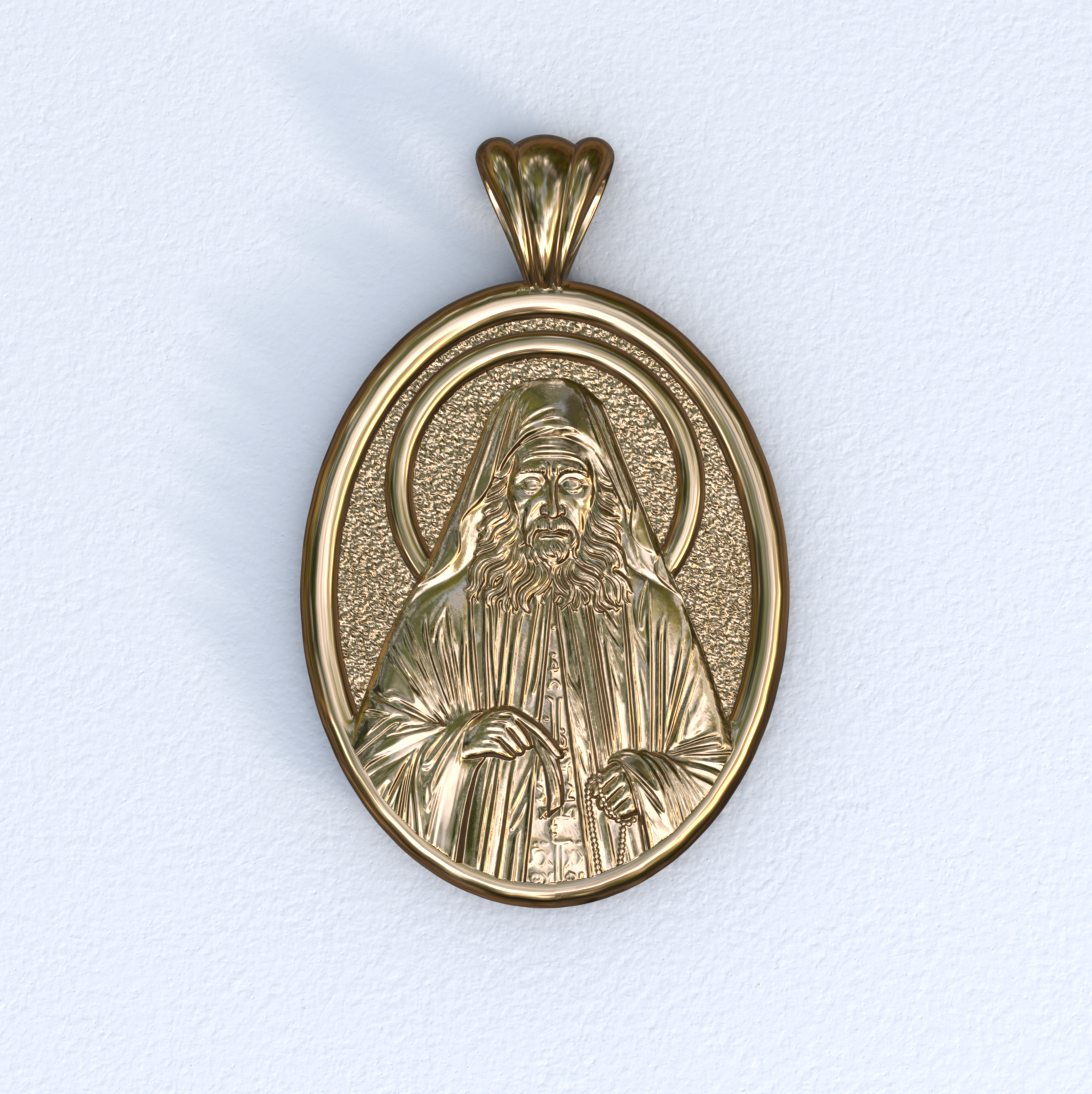 Vermeil and Yellow Gold Saint Joseph the Hesychast Icon Oval Pendant