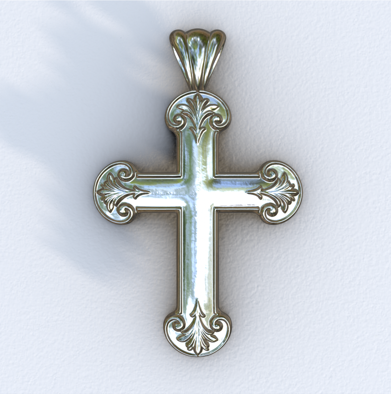 White Gold Ornate Latin Cross 