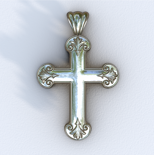 White Gold Ornate Latin Cross 
