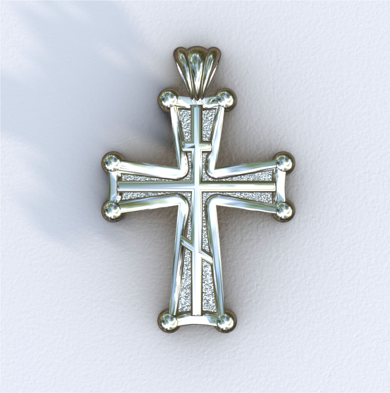 White Gold Three Bar Sinai Cross