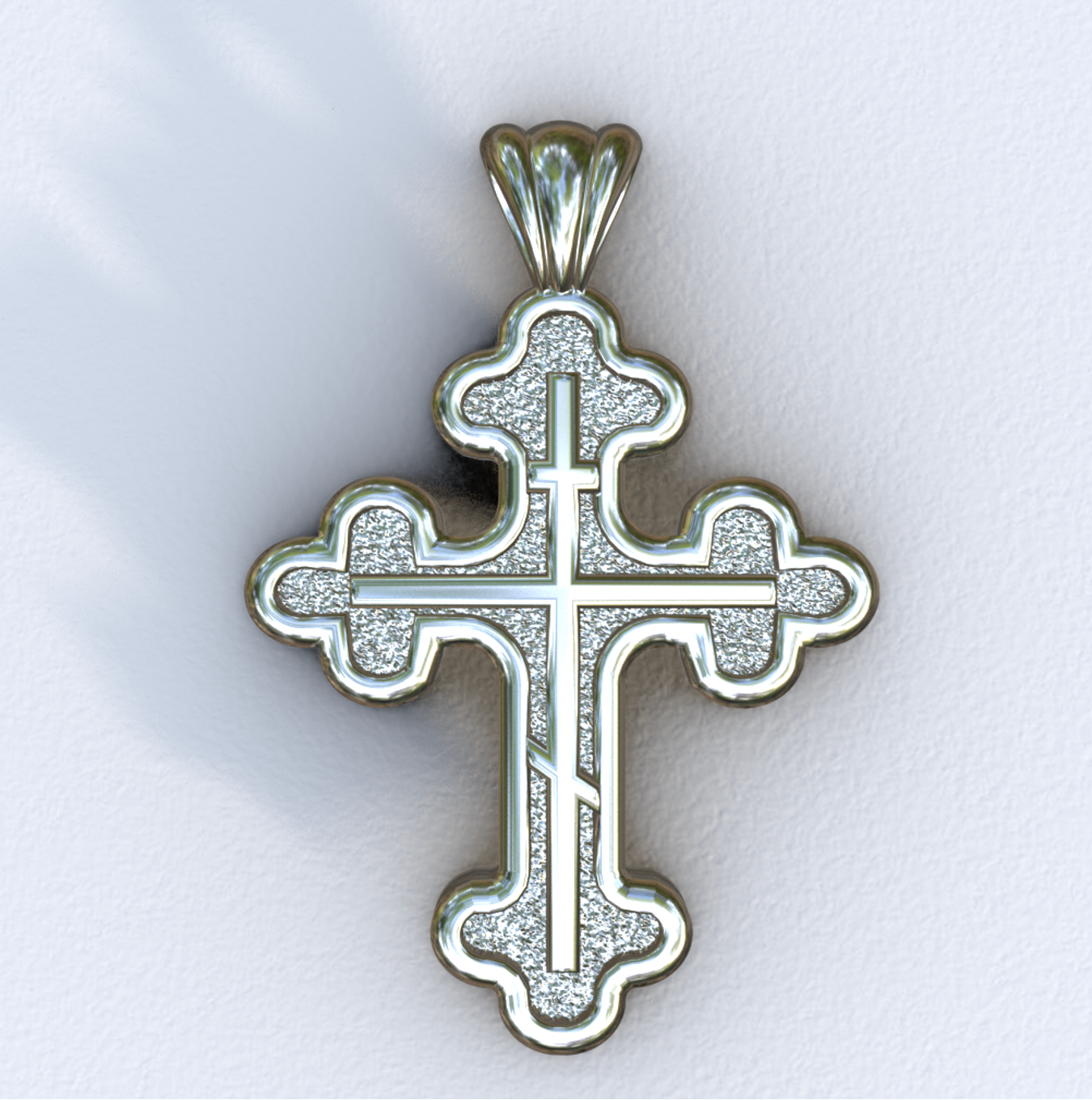 White Gold Three Budded Three Bar Cross