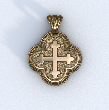 Yellow Gold Quatrefoil Greek Cross