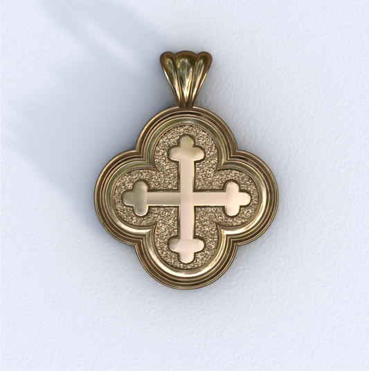 Yellow Gold Quatrefoil Greek Cross