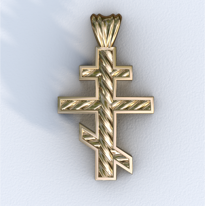 Yellow Gold Three Bar Helix Cross