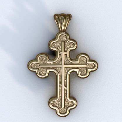 Yellow Gold Three Budded Three Bar Cross