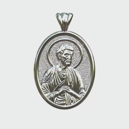 Video - Silver Saint Peter the Apostle Icon Oval Pendant