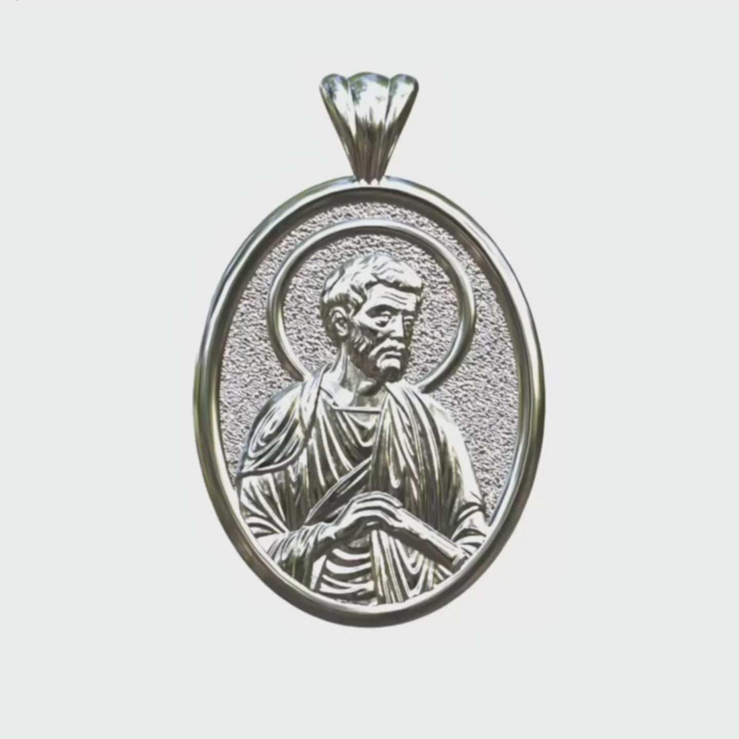 Video - Silver Saint Peter the Apostle Icon Oval Pendant