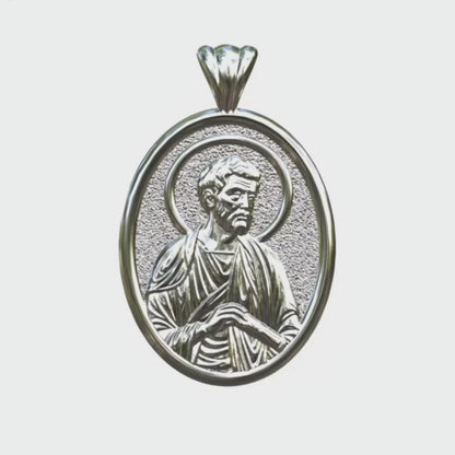 Video - Silver Saint Peter the Apostle Icon Oval Pendant