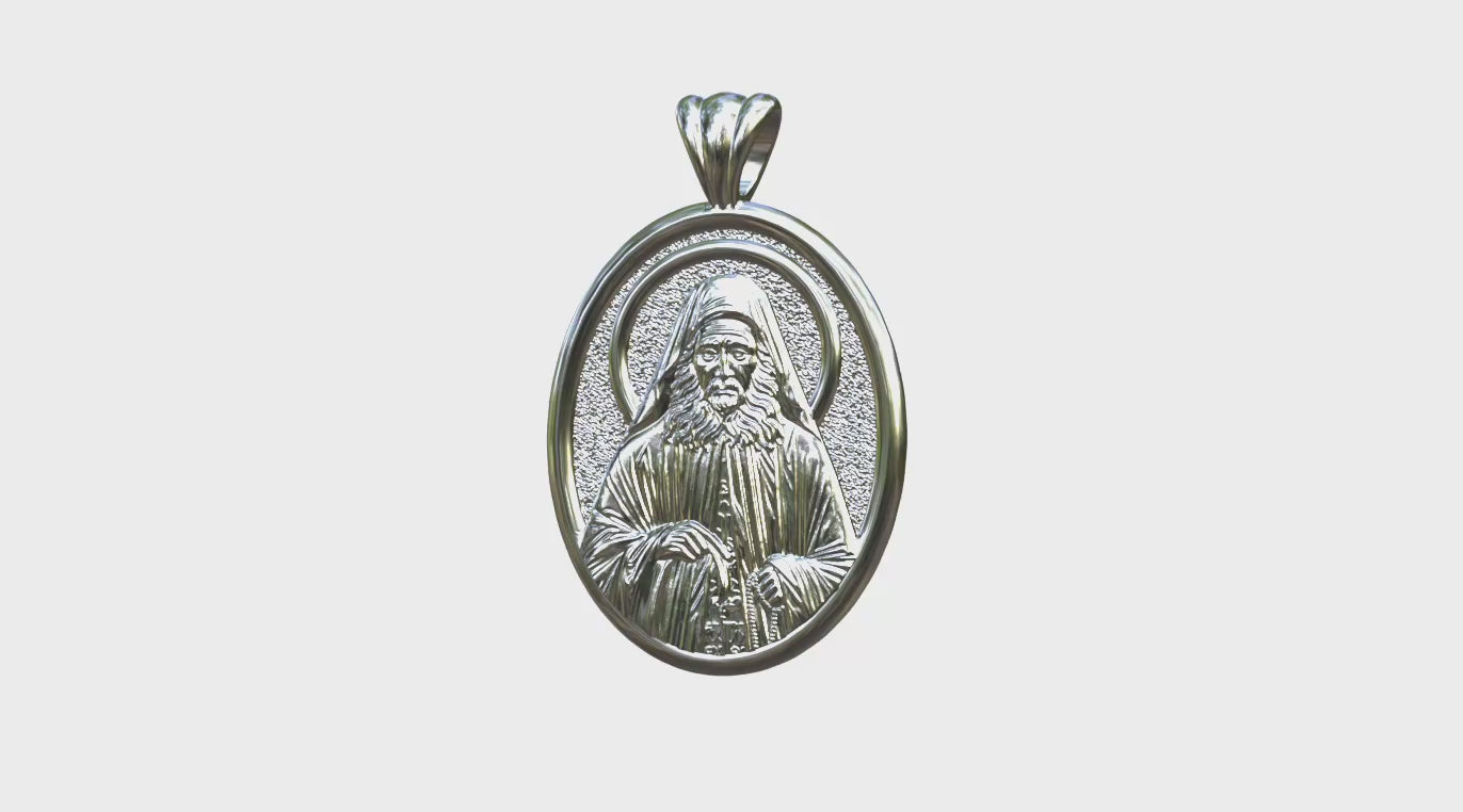 Video - Silver or White Gold Saint Joseph the Hesychast Icon Oval Pendant